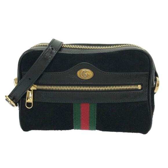 Authentic GG GUCCI Ophidia Black Suede Leather Small Shoulder Crossbody Bag - Picture 1 of 9